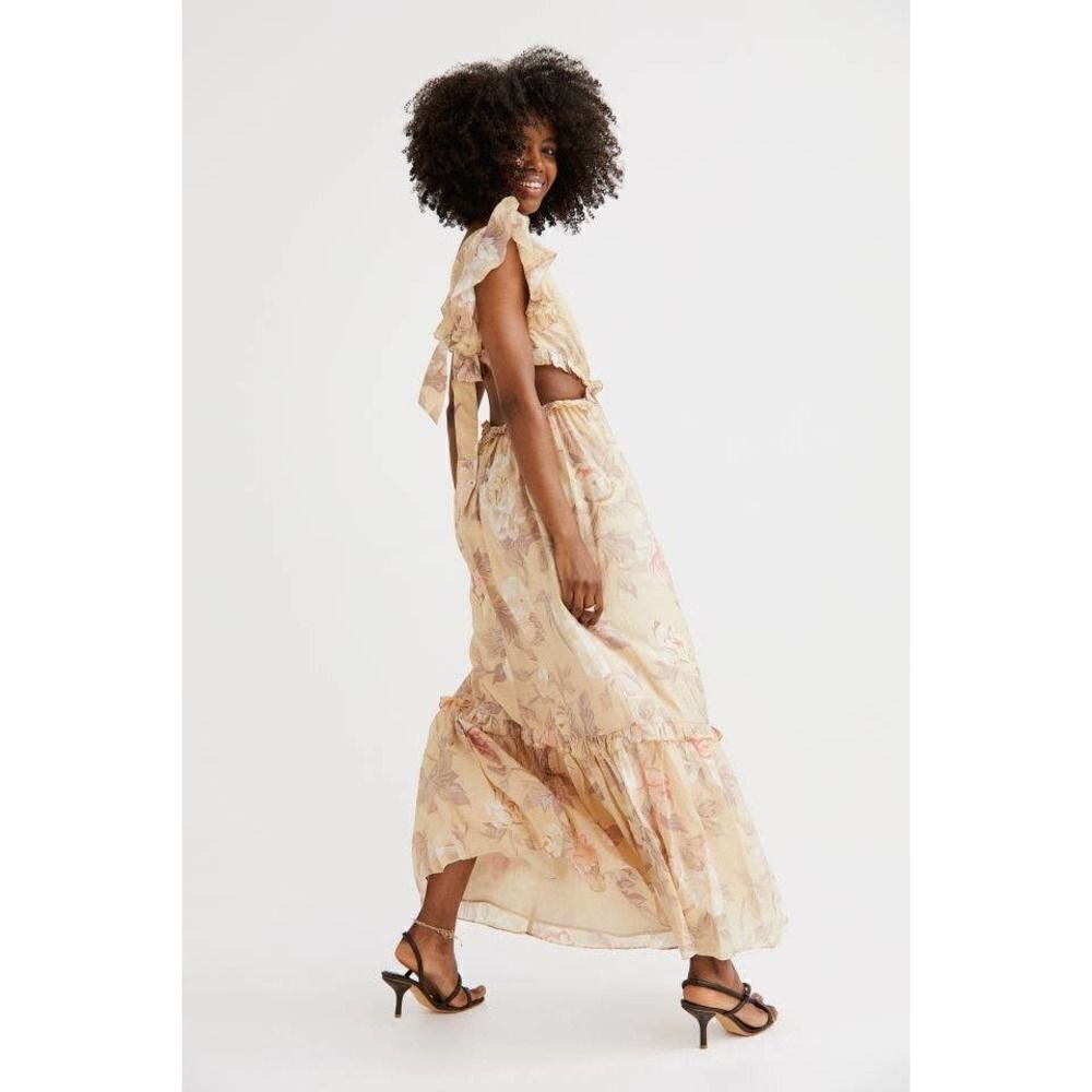 H&M Cut Out Dress Frills Pastel Floral Print - Picture 4 of 12